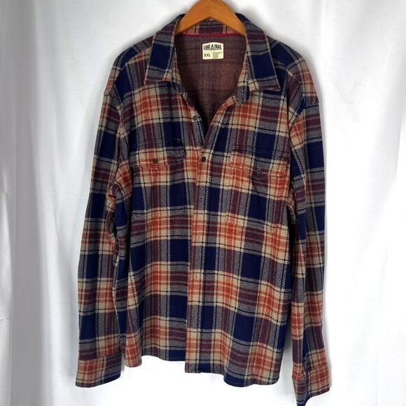 Lake & Trail Tan & Blue Plaid Long Sleeve Button Front Flannel Shirt Size XXL - Picture 1 of 9